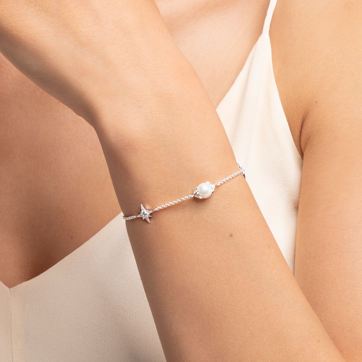 Bracelet pearl with stars silver