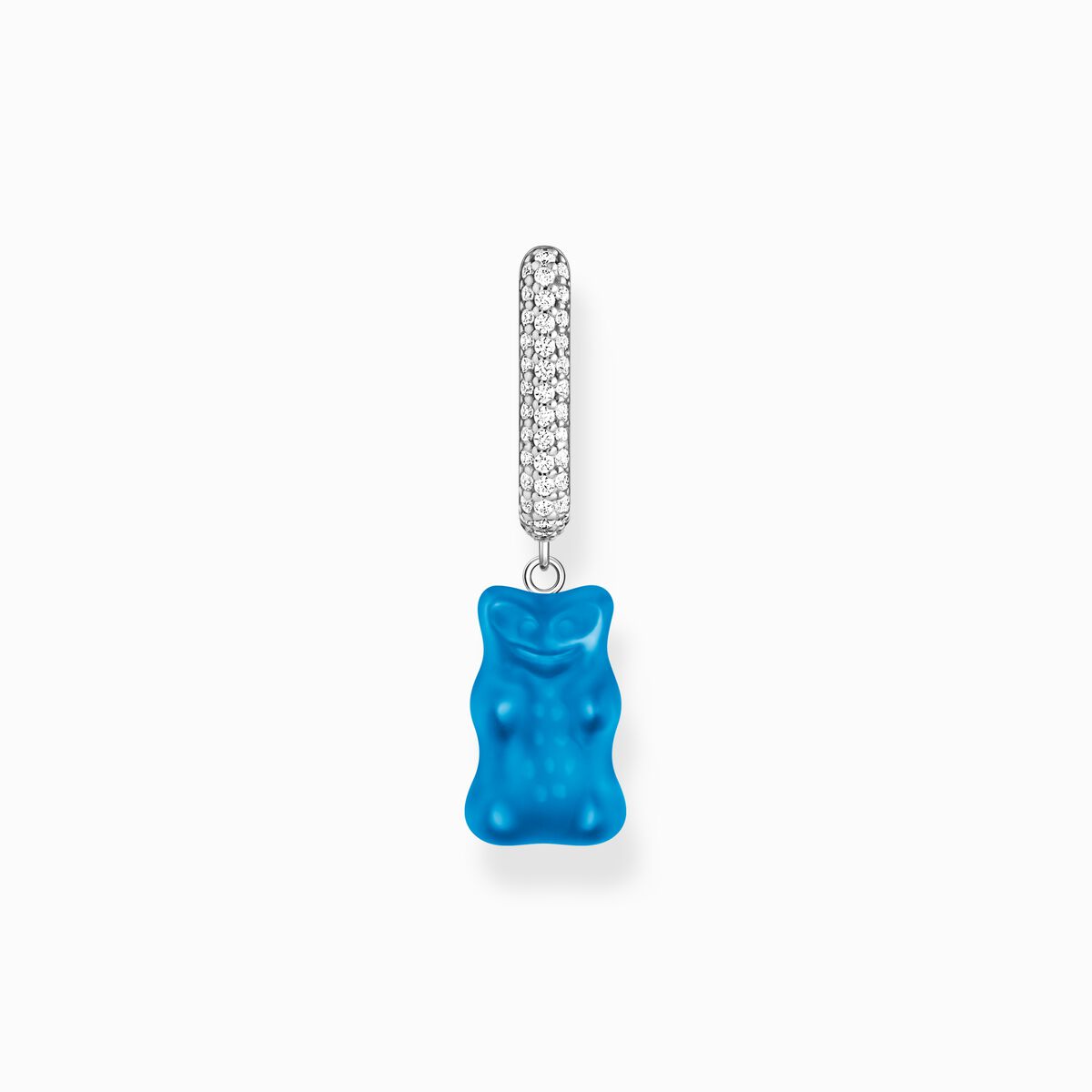 Silver single hoop earring medium sized with blue goldbears