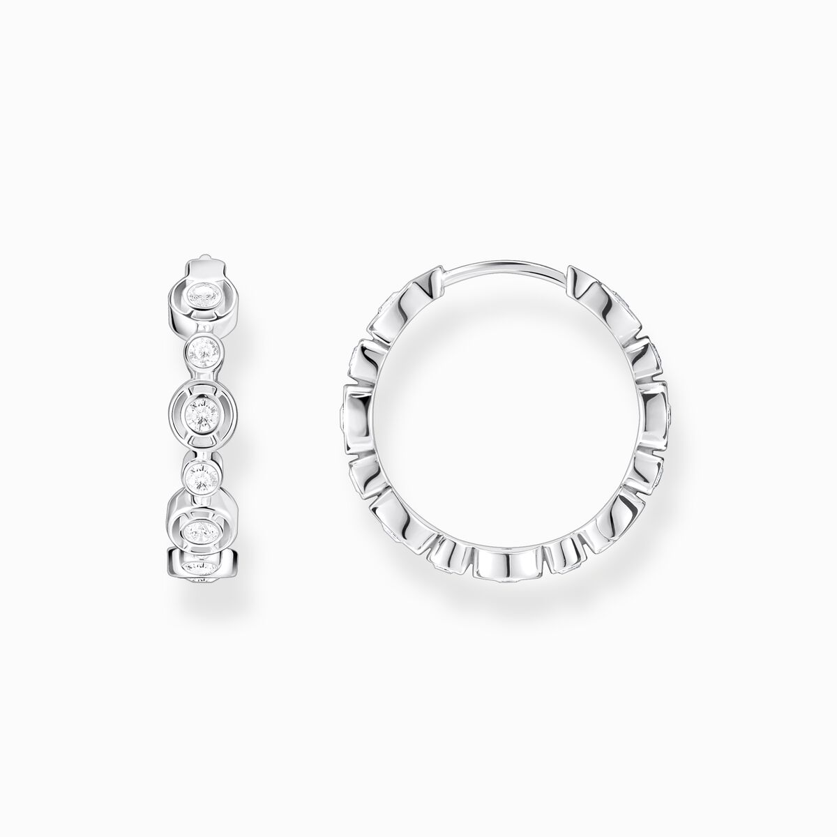 Hoop earrings circles with white stones silver