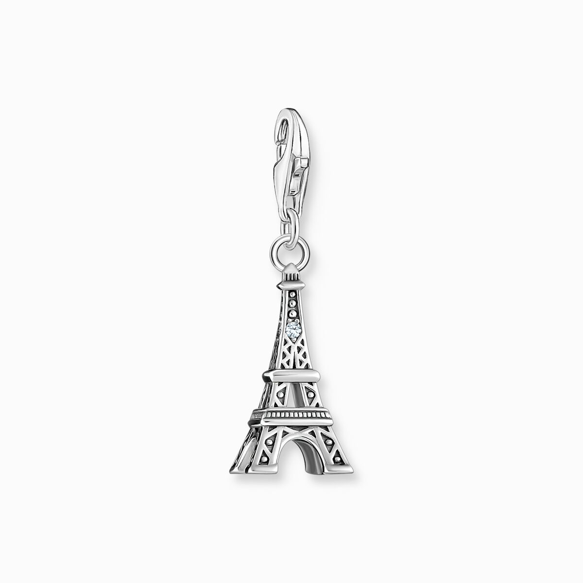 Silver charm pendant with Eiffel Tower and white zirconia