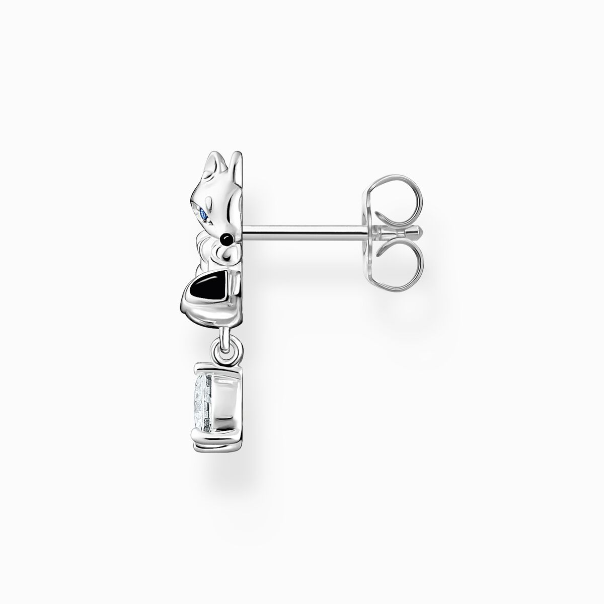 Single ear stud fox with white stone silver
