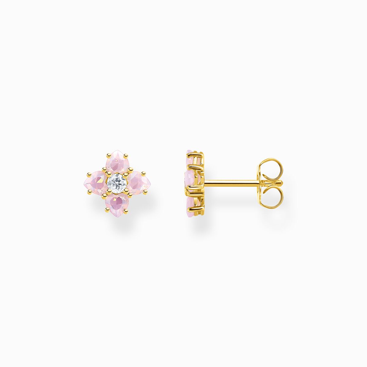 Ear studs flower colourful stones gold