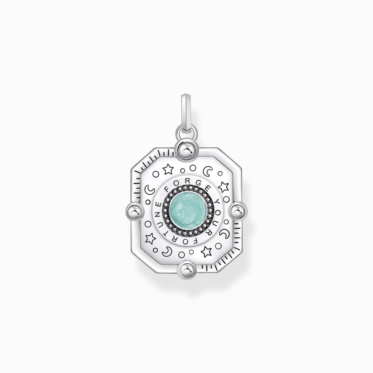 Silver octagon-shaped pendant with cold enamel and stones