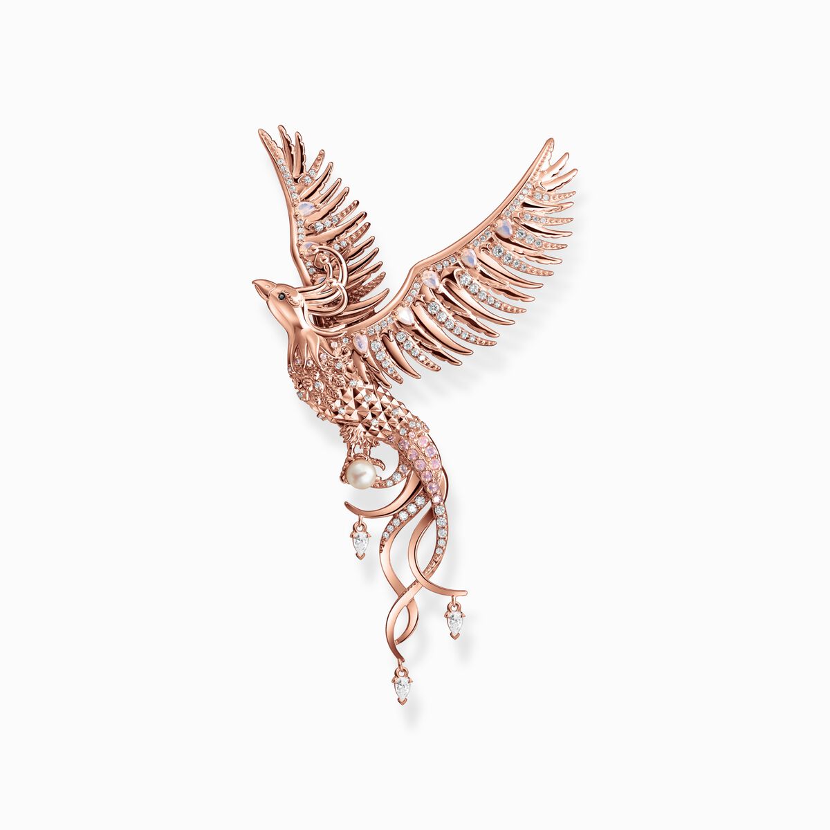 Pendant phoenix with pink stones rose gold