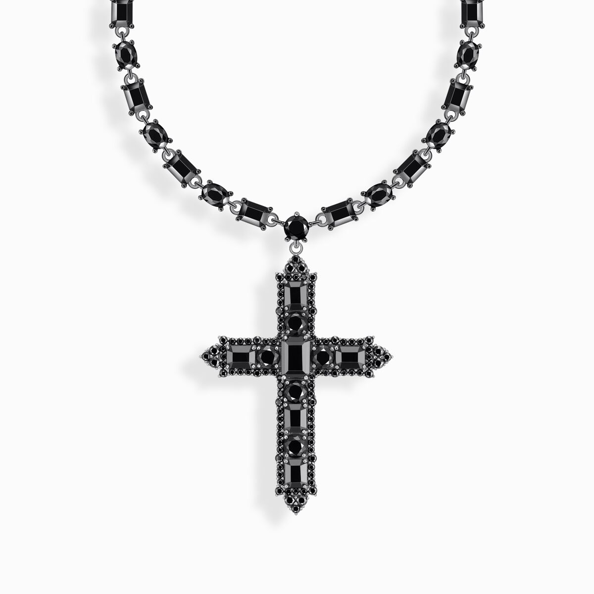 Silver necklace with cross pendant and black zirconia