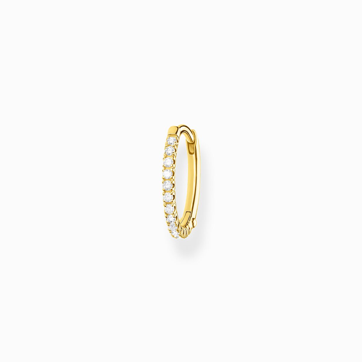 Single hoop earring white stones gold