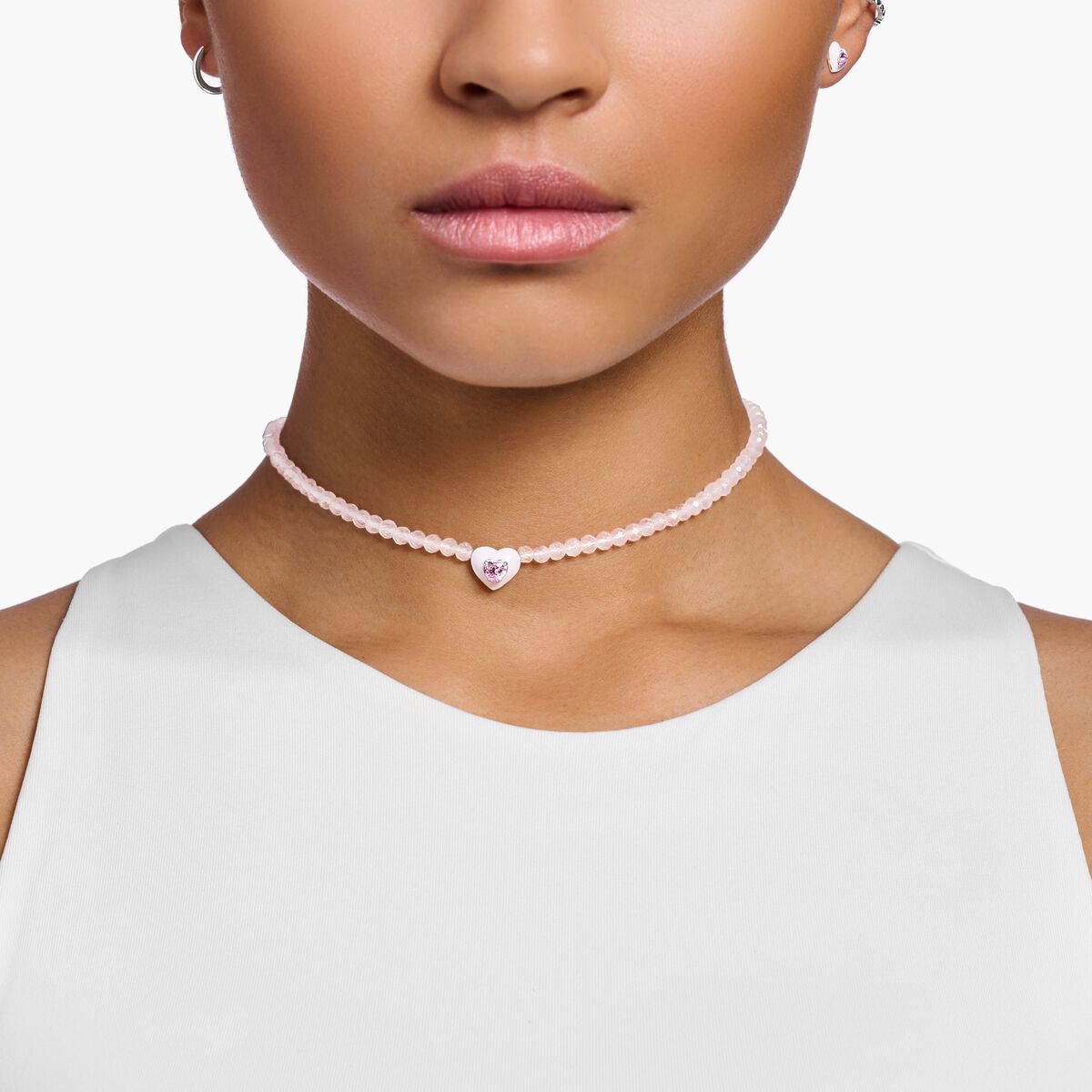 Choker heart with beads of rose quartz