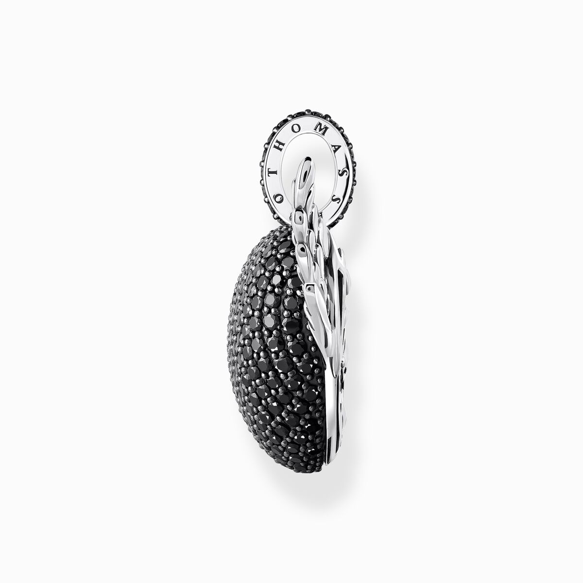Silver blackened heart pendant with wings and black zirconia