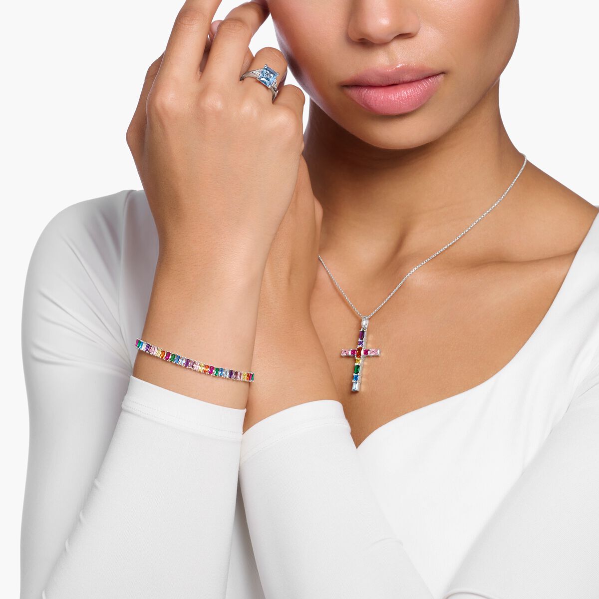 Tennis bracelet with colourful stones silver
