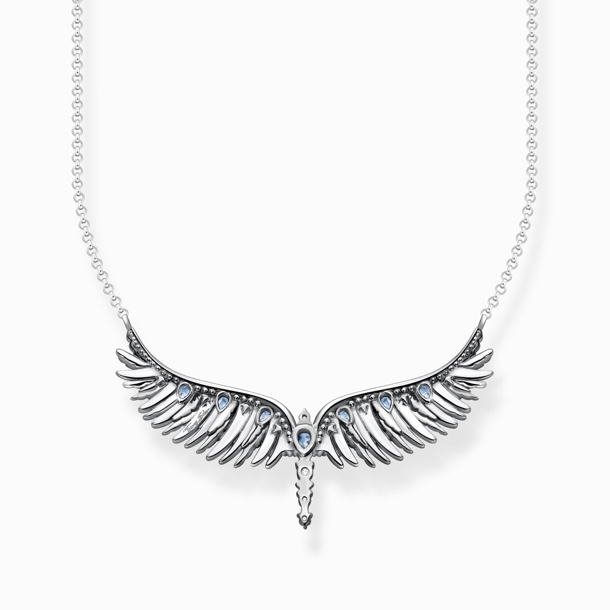 Necklace phoenix wing with blue stones silver