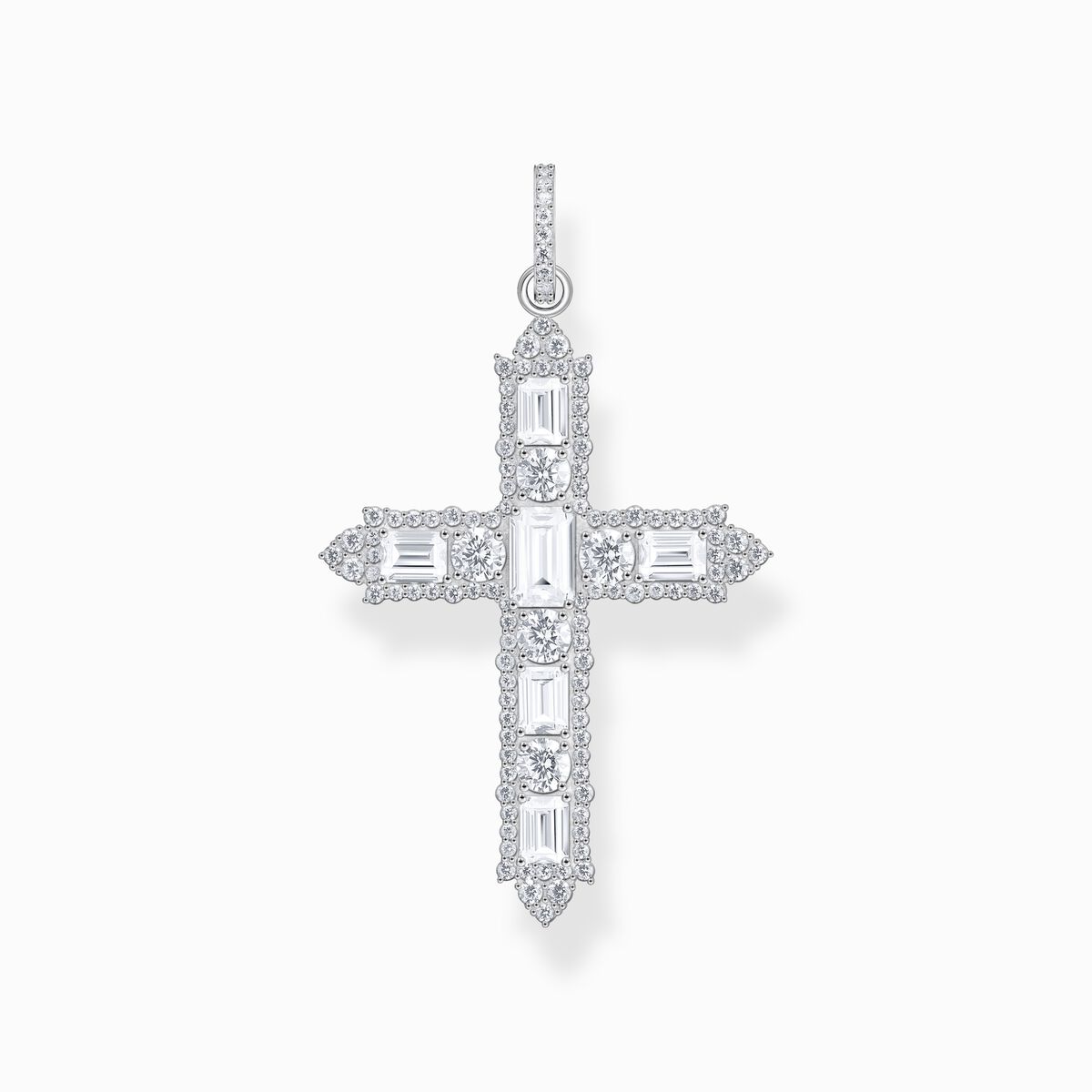 Silver cross pendant with white zirconia pavé