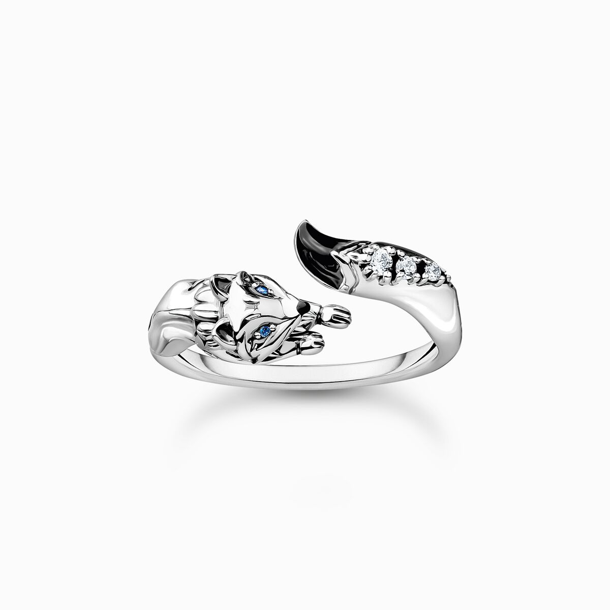 Ring fox with white stones silver