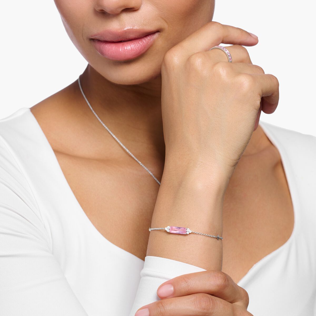 Bracelet with pink and white stones silver