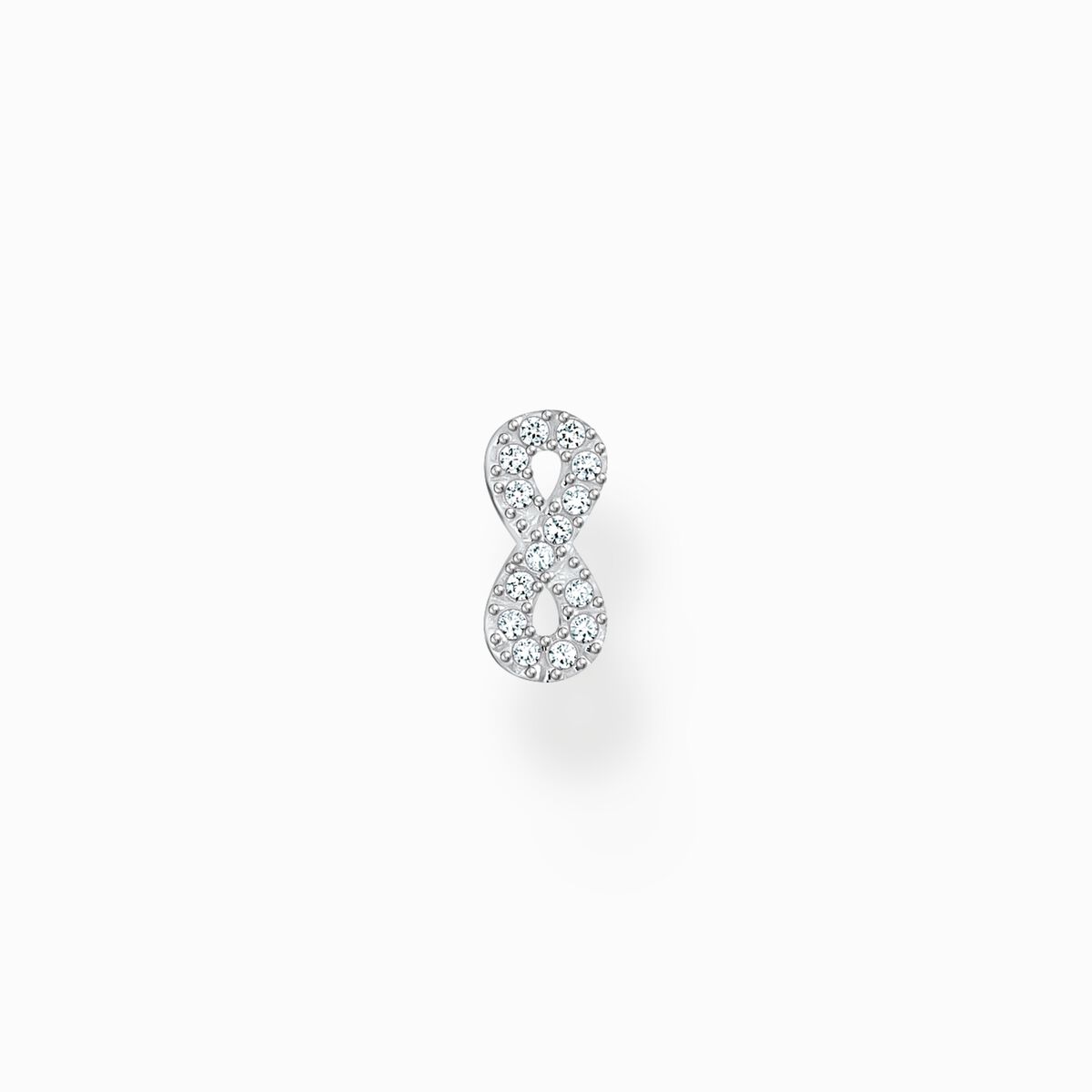 Single ear stud infinity with white stones silver
