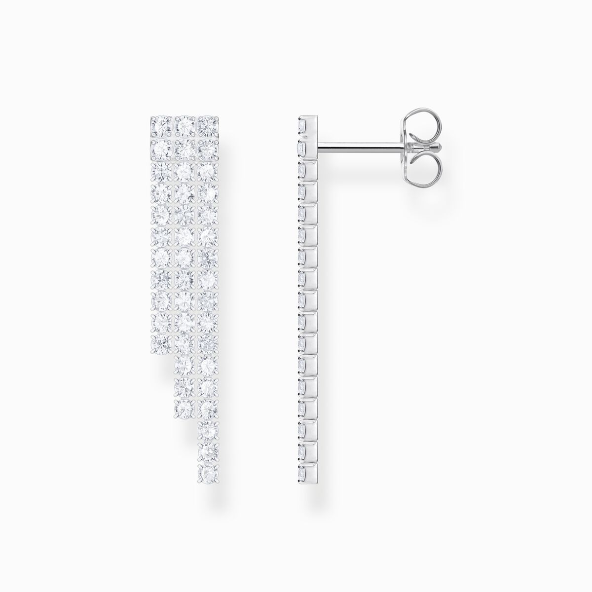 Silver earrings in waterfall design with white zirconia