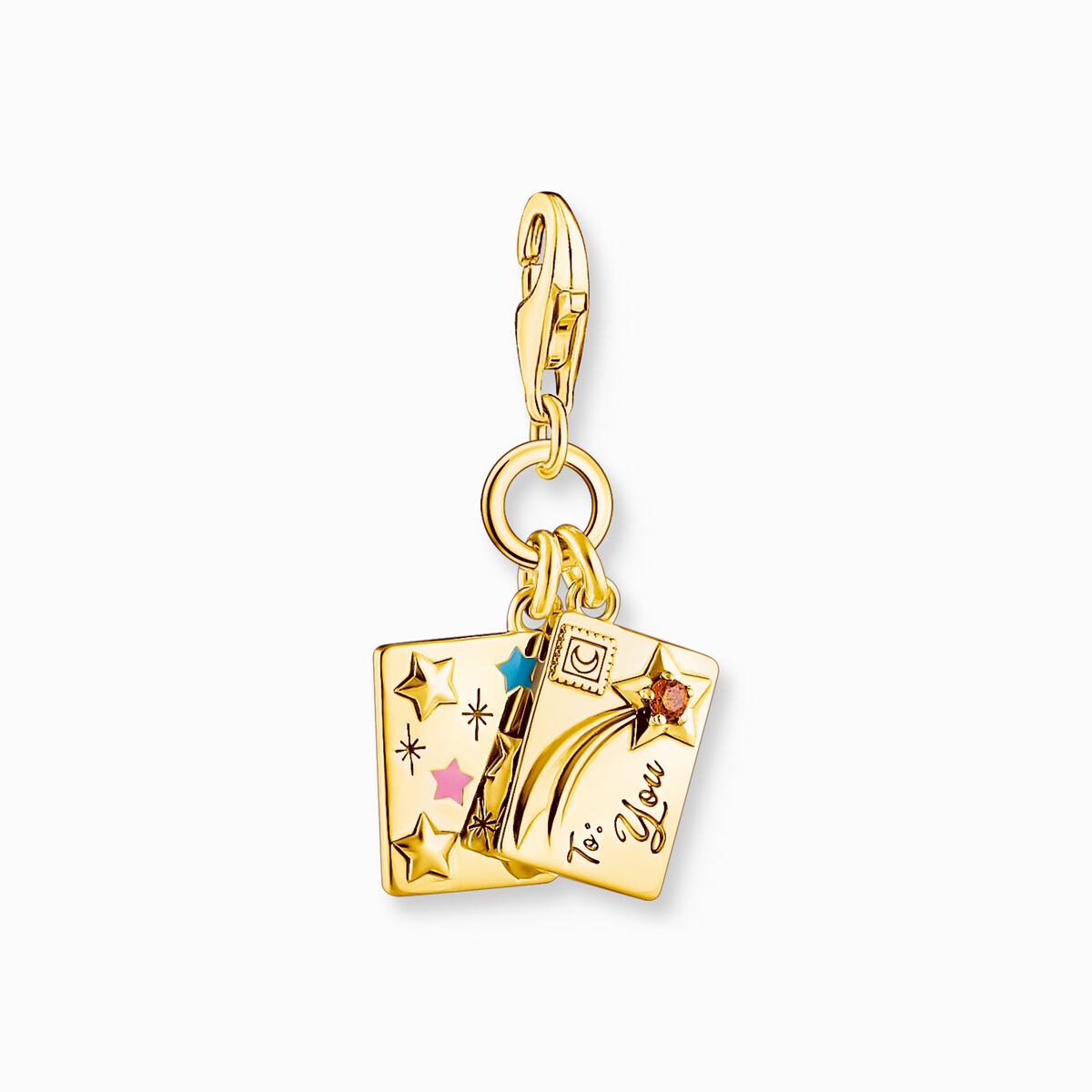 Gold-plated charm pendant letter with stones and engraving