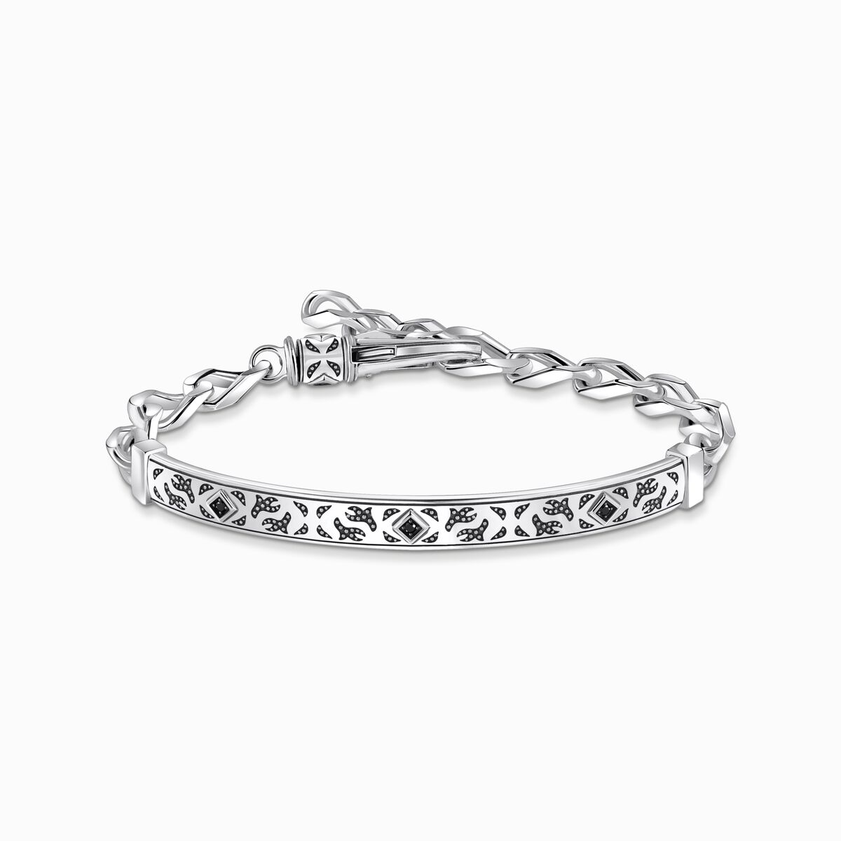 Silver blackened bracelet with pattern and zirconia