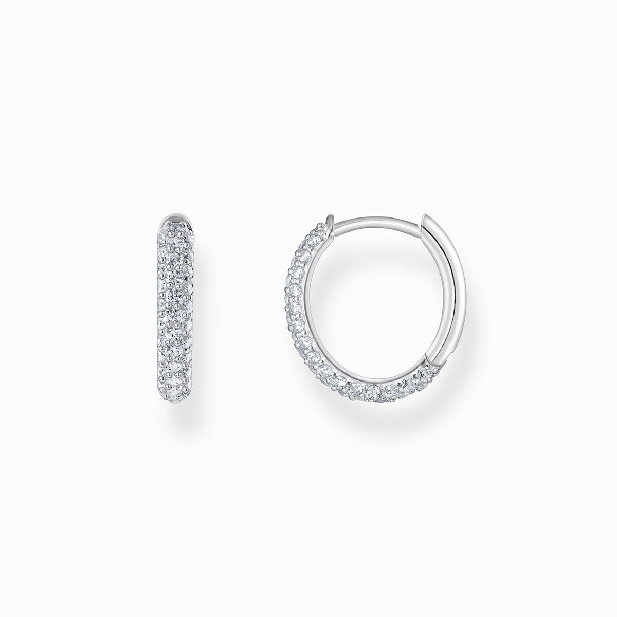 Silver hoop earrings with white zirconia pavé