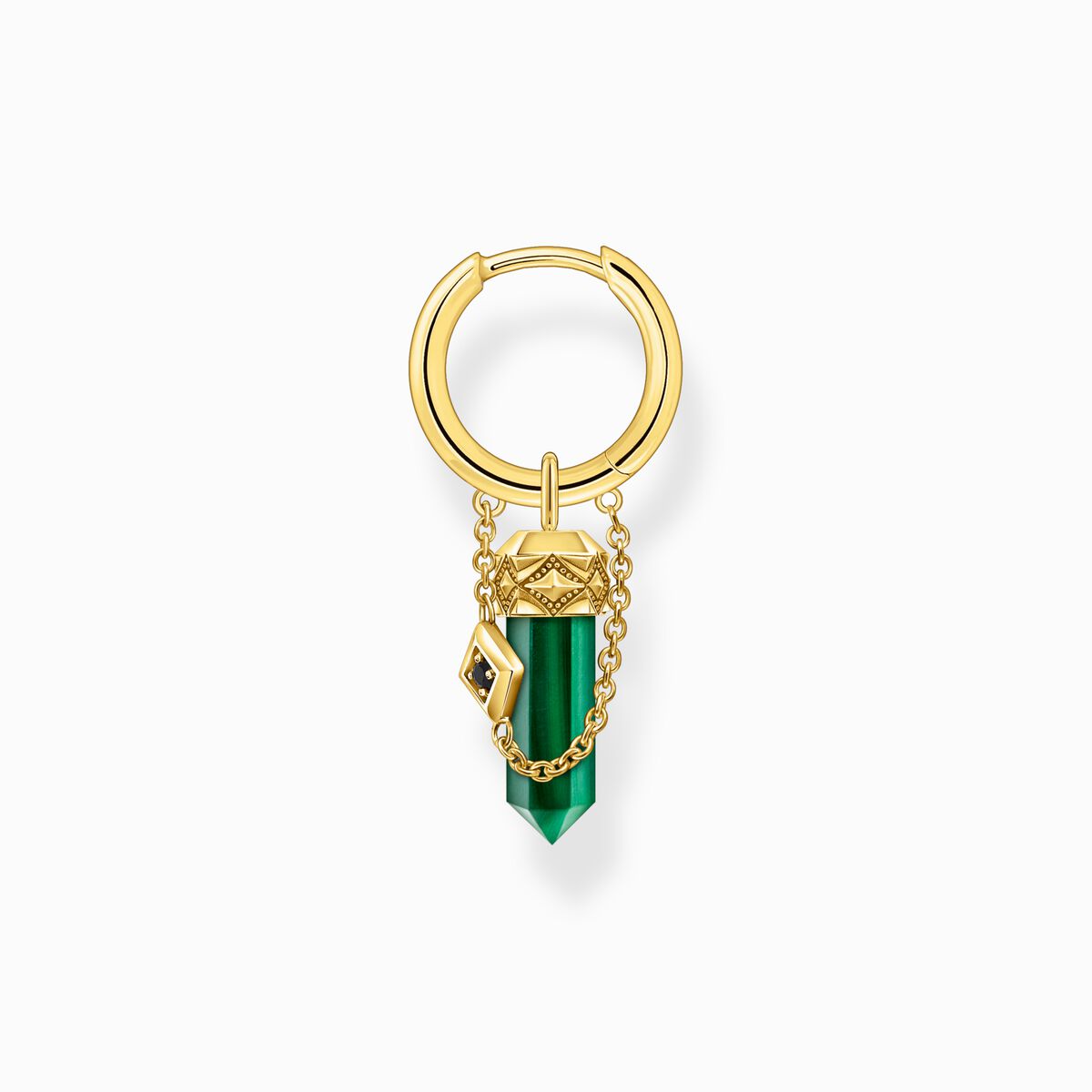 Gold-plated single hoop earring with green malachite pendant