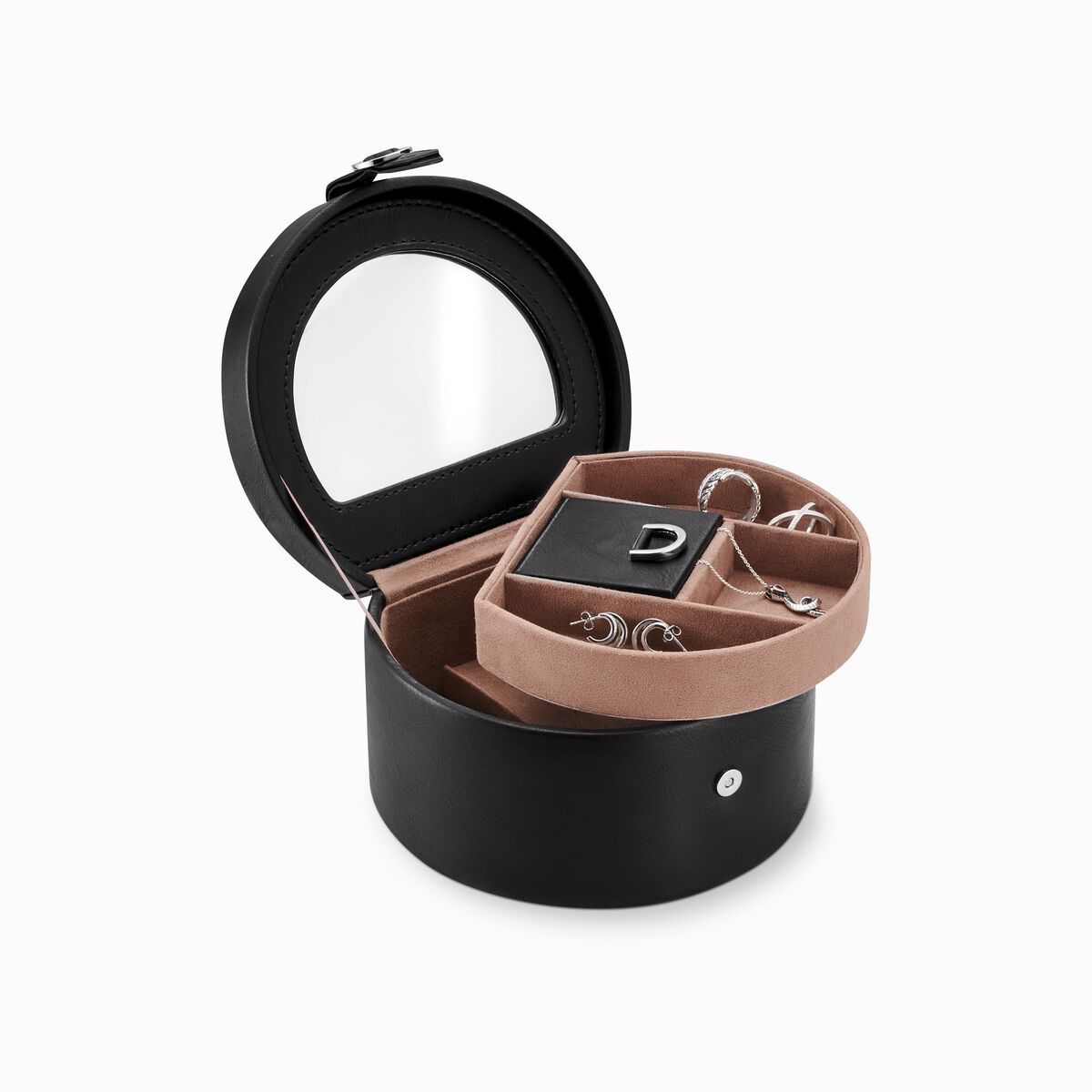 Jewellery case round black beige