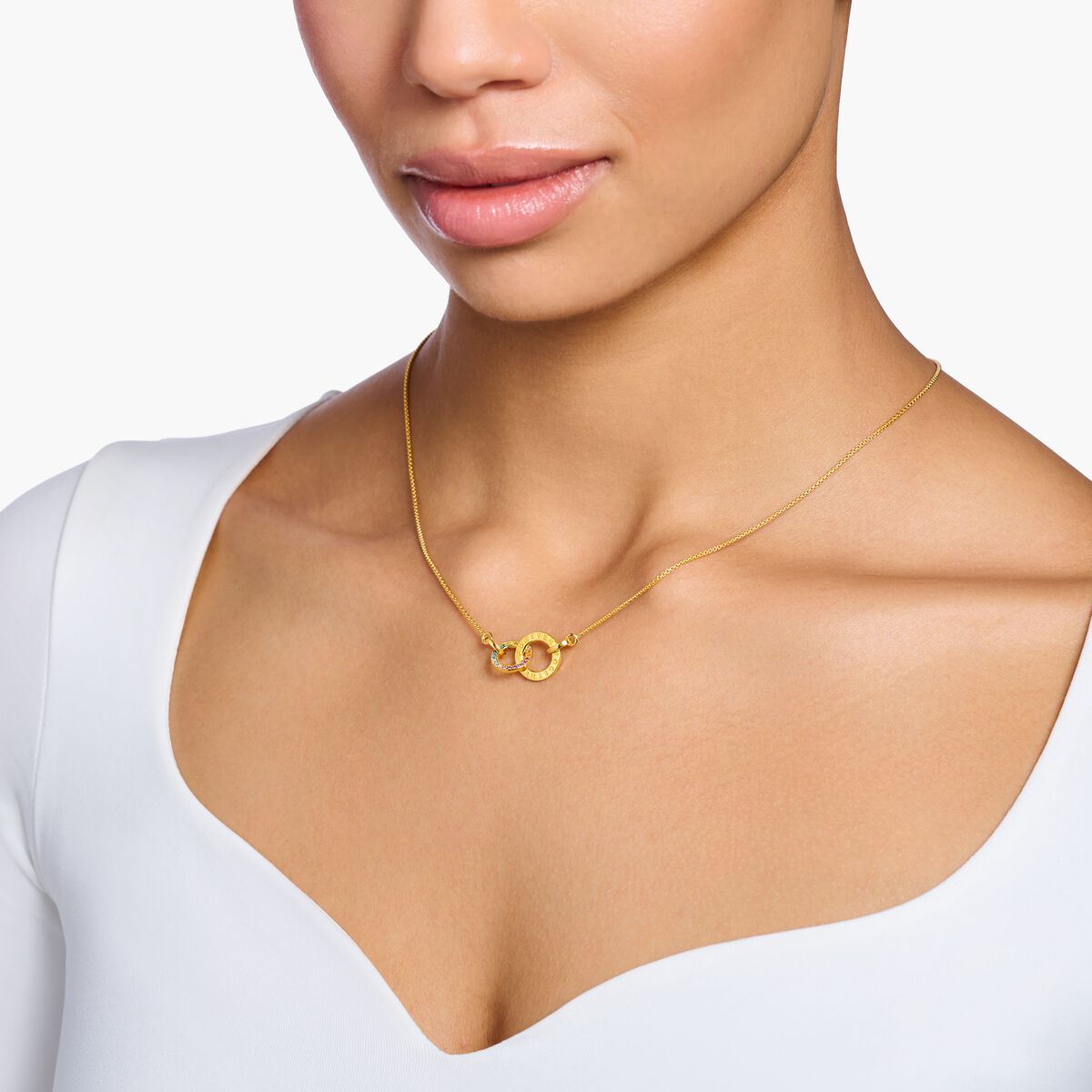 Gold plated necklace Together with two rings and coloured stones