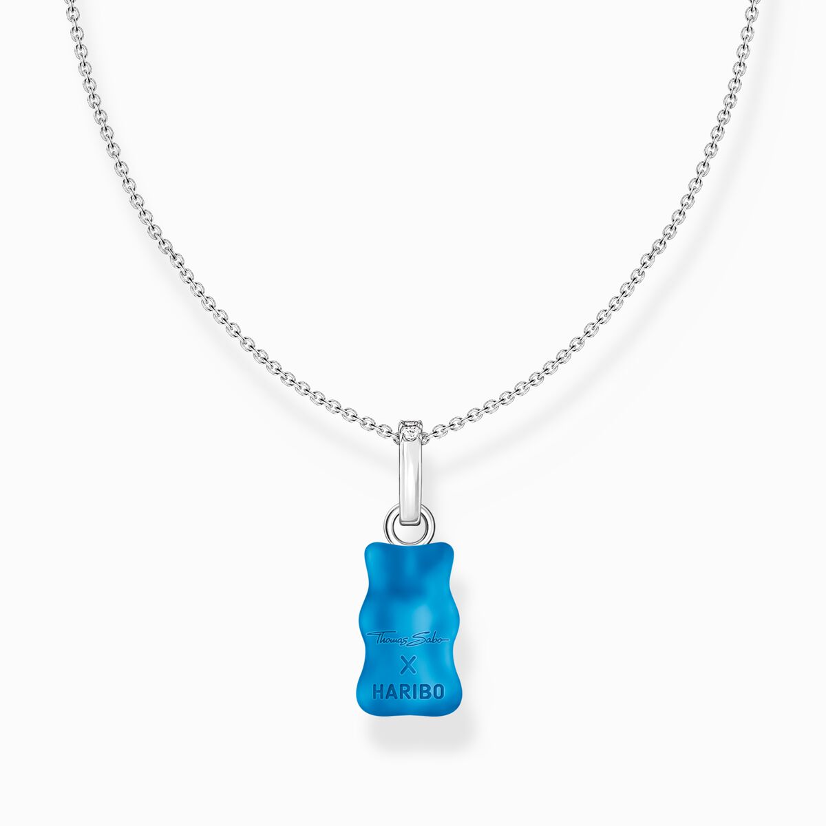 Silver necklace with blue goldbears pendant and zirconia