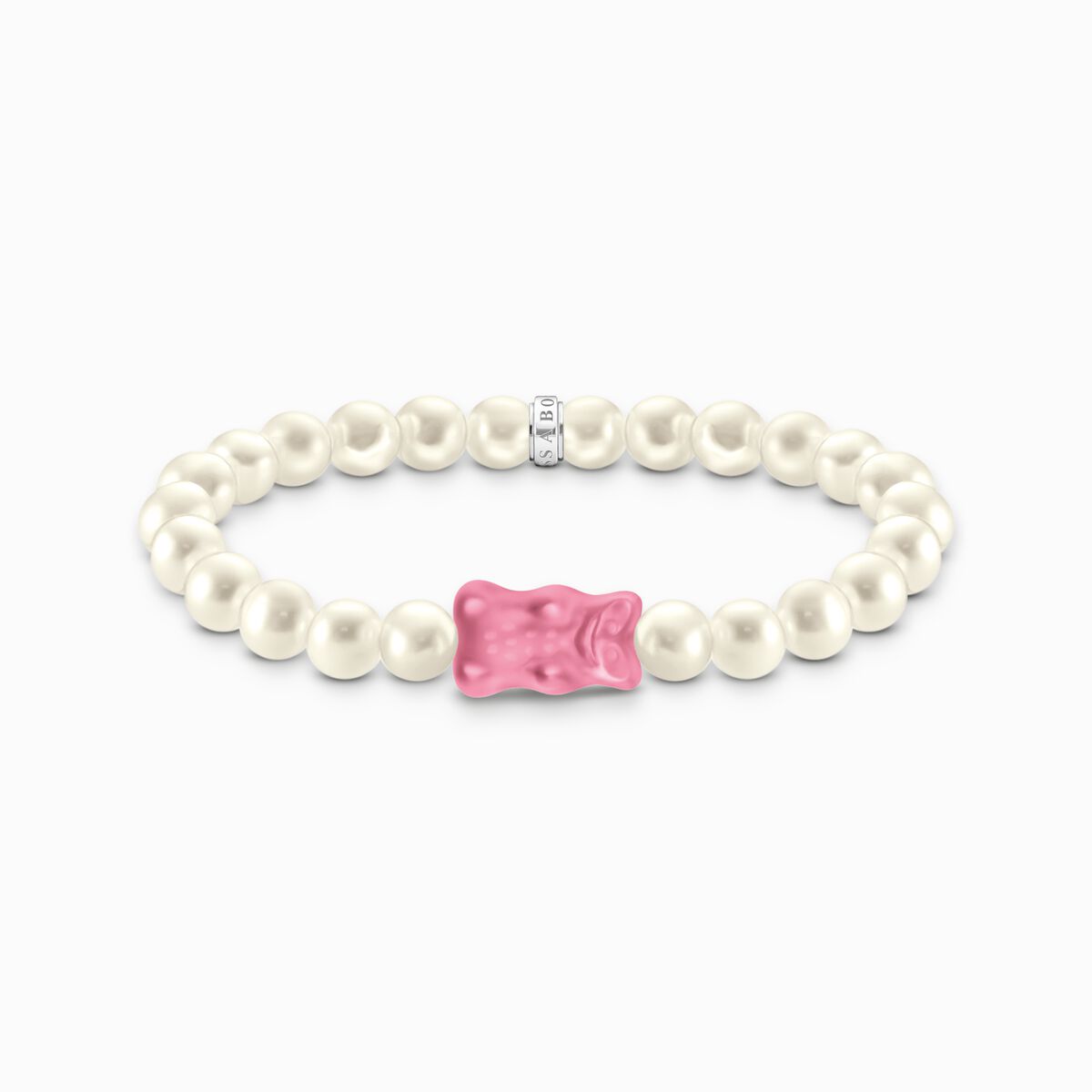 Silver pearl bracelet with pink Goldbears