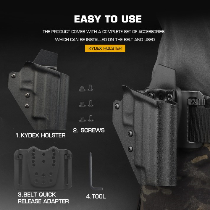 Tactical anti-slip and scratch-resistant MOLLE system fits waist seal belt P226 Kydex with quick-pull sleeve - ortacical