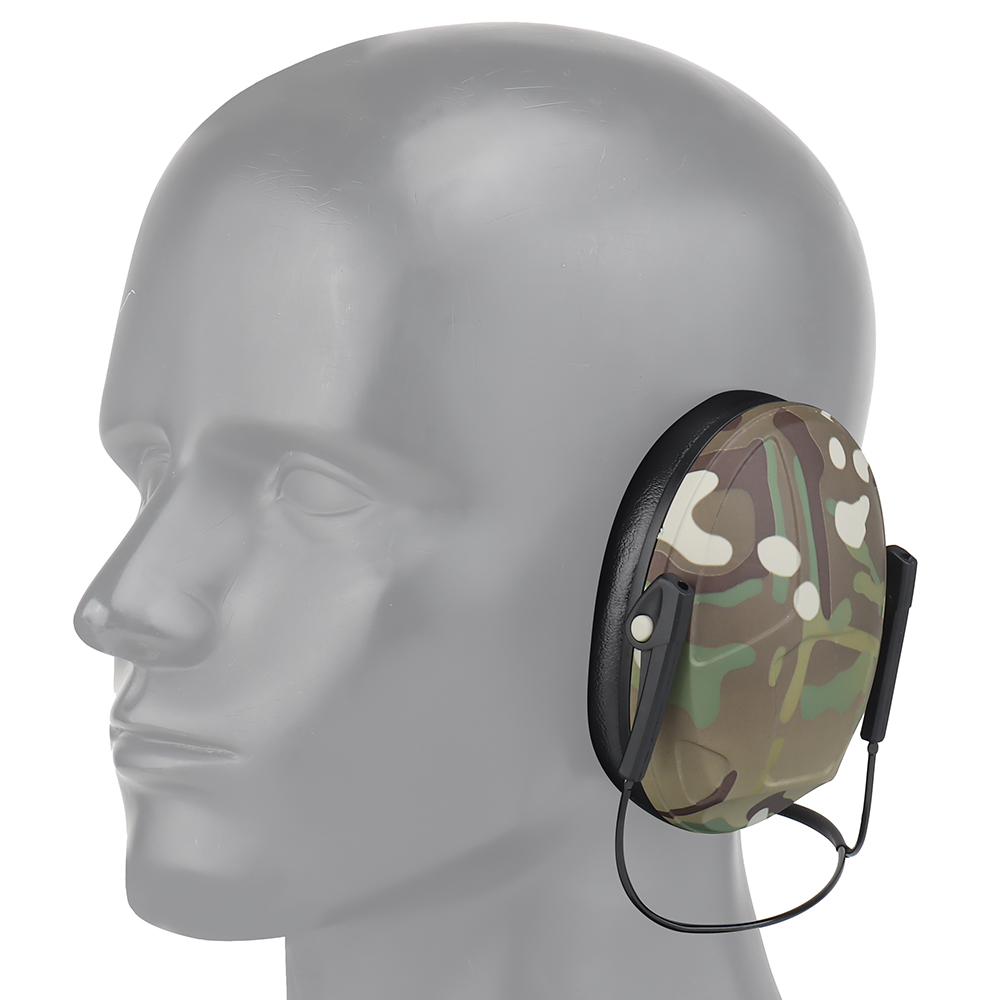 The rear-mounted noise-cancelling headphones feature IPSC tactical ear cups with multi-functional adaptation to protect the ears and reduce noise - ortacical