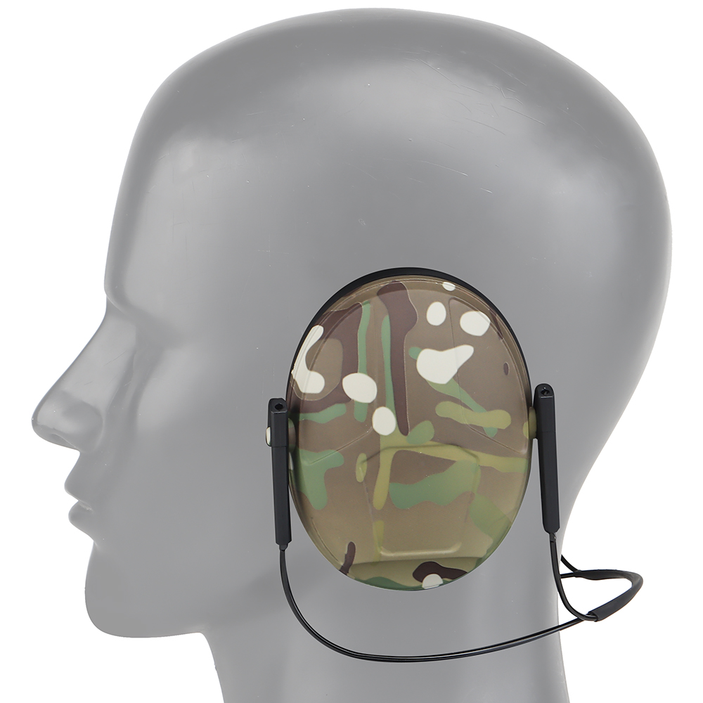 The rear-mounted noise-cancelling headphones feature IPSC tactical ear cups with multi-functional adaptation to protect the ears and reduce noise - ortacical