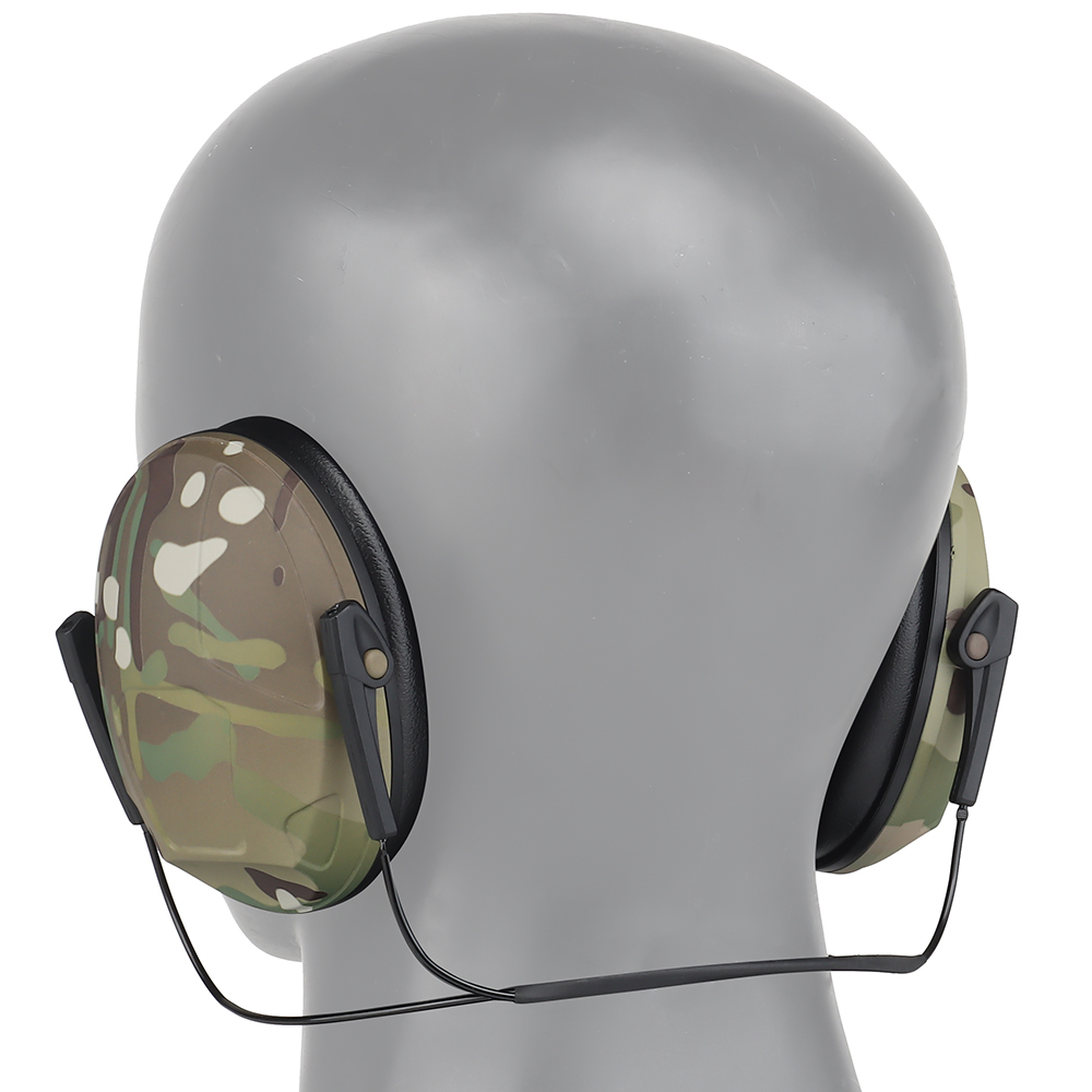 The rear-mounted noise-cancelling headphones feature IPSC tactical ear cups with multi-functional adaptation to protect the ears and reduce noise - ortacical