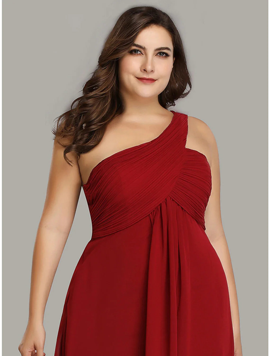 A-Line Evening Gown Empire Dress Formal Evening Floor Length Sleeveless One Shoulder Bridesmaid Dress Chiffon Backless with Pleats Draping - TREBLEV