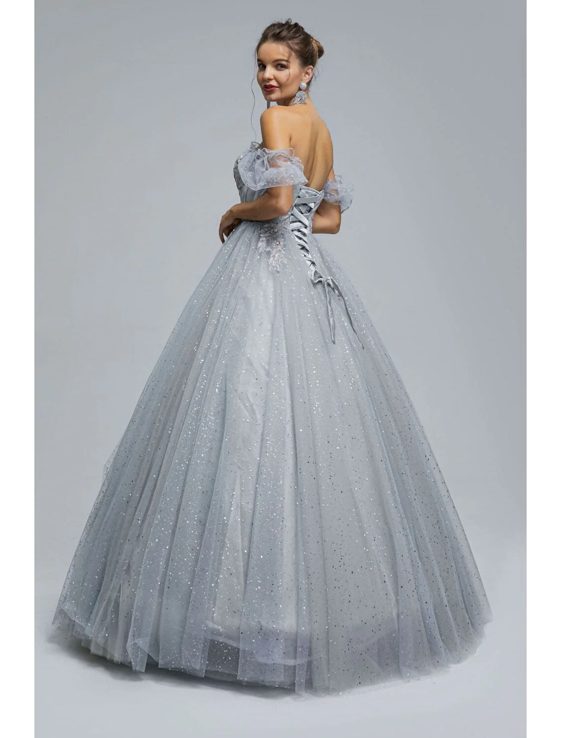 Ball Gown Prom Dresses Princess Dress Graduation Floor Length Short Sleeve Tulle with Sequin Appliques - TREBLEV