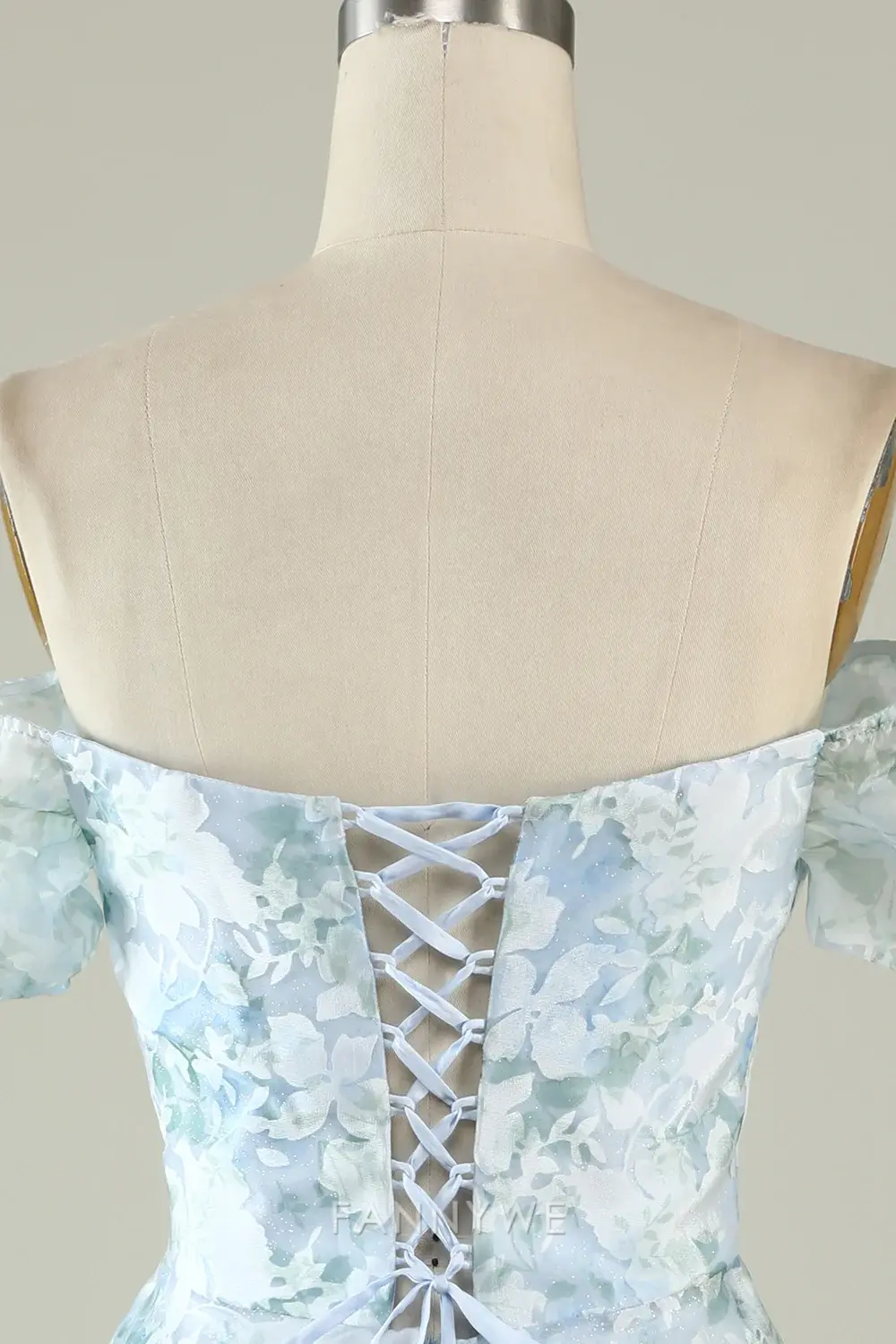 FannyWe Elegant Blue Floral Off The Shoulder Printed Short Cocktail Dress Homecoming Dresses hot sale - TREBLEV