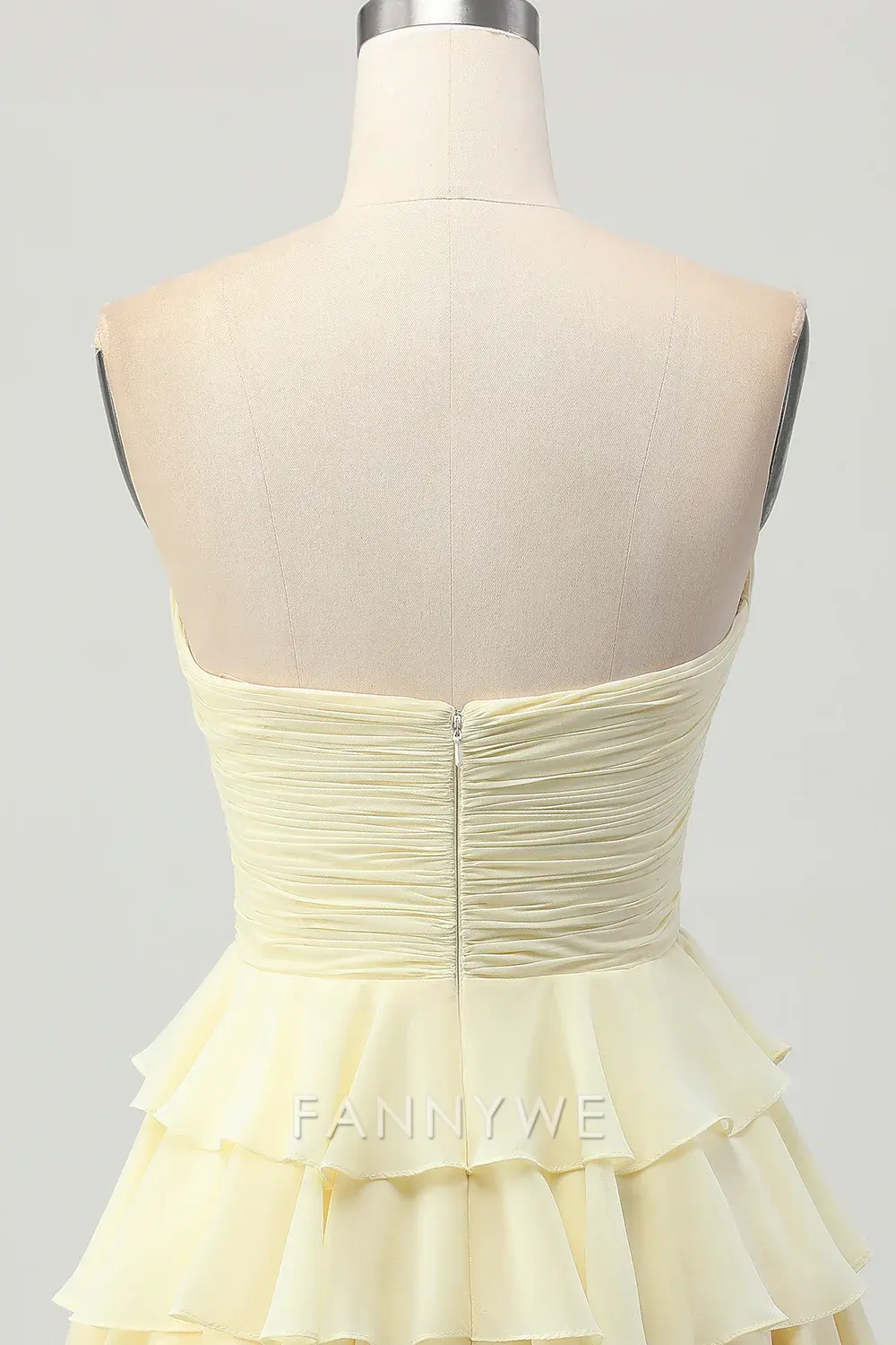 FannyWe Elegant Light Yellow Sweetheart Ruched Ruffled Short Homecoming Dress with Bow formal wear dresses - TREBLEV