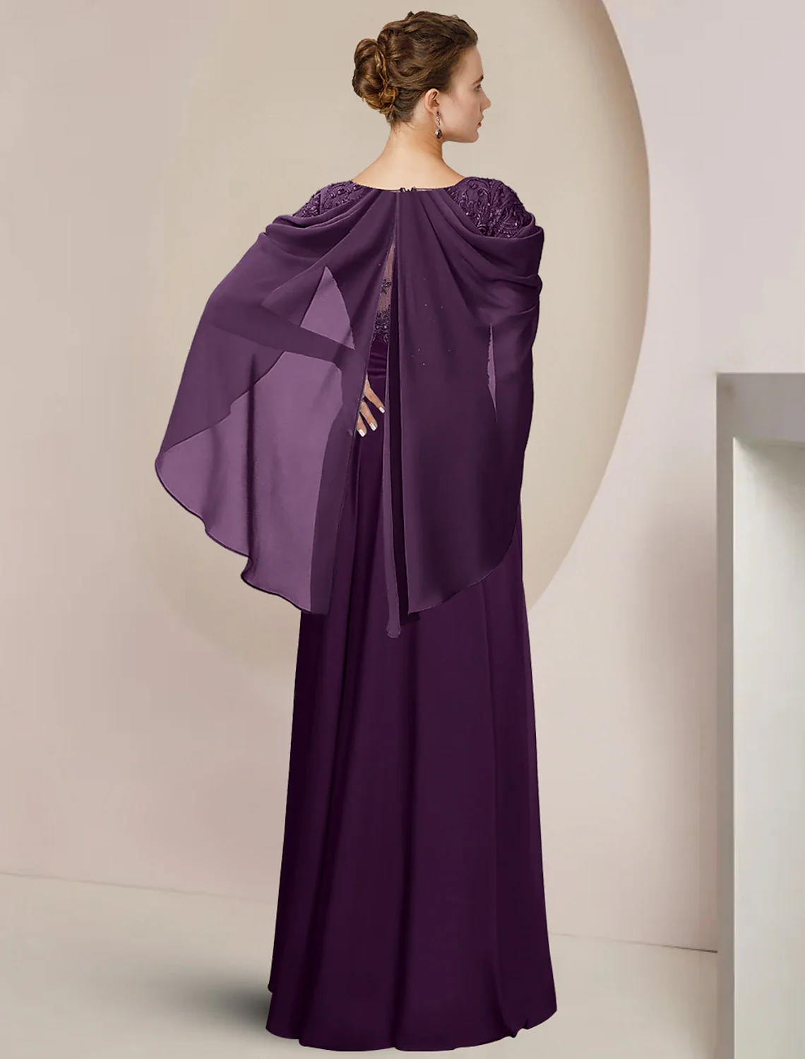 A-Line Mother of the Bride Dress Formal Wedding Guest Elegant Scoop Neck Floor Length Chiffon Lace Sleeveless with Beading Sequin Appliques - TREBLEV