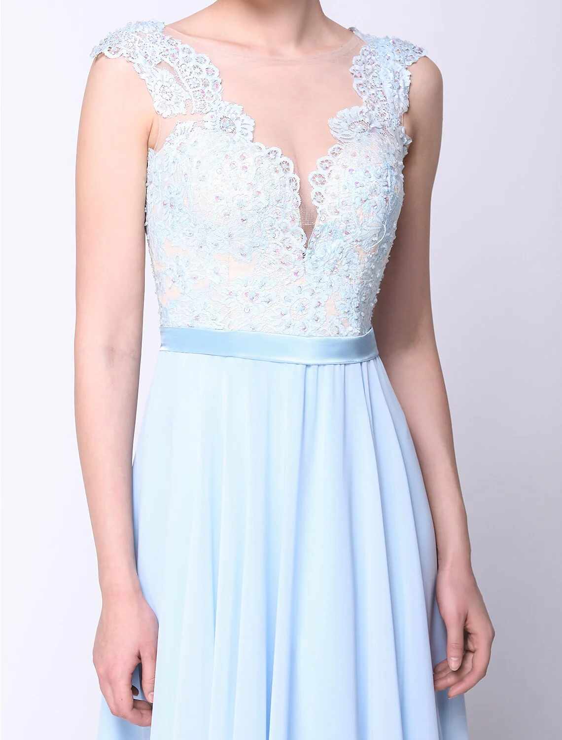 Open Back Dress Holiday Floor Length Sleeveless Chiffon Beading Appliques - TREBLEV