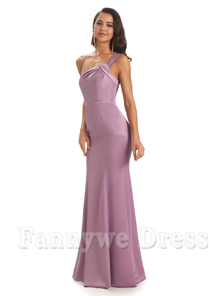 Mermaid One Shoulder Satin Floor Length formal dresses evening gown Bridesmaid Dresses - TREBLEV