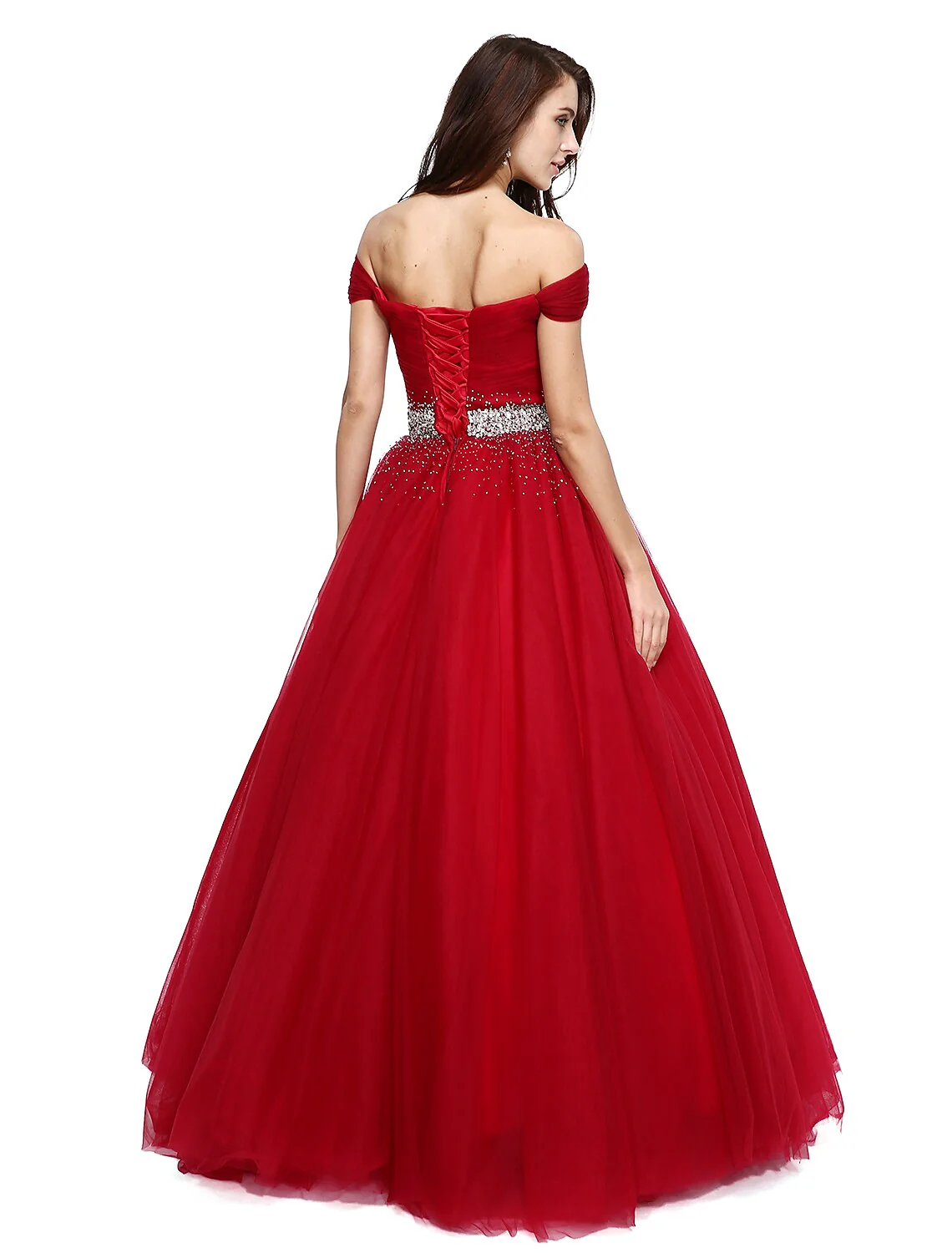 Elegant Dress Formal Evening Floor Length leeveless V Wire Tulle Beading Sequin - TREBLEV