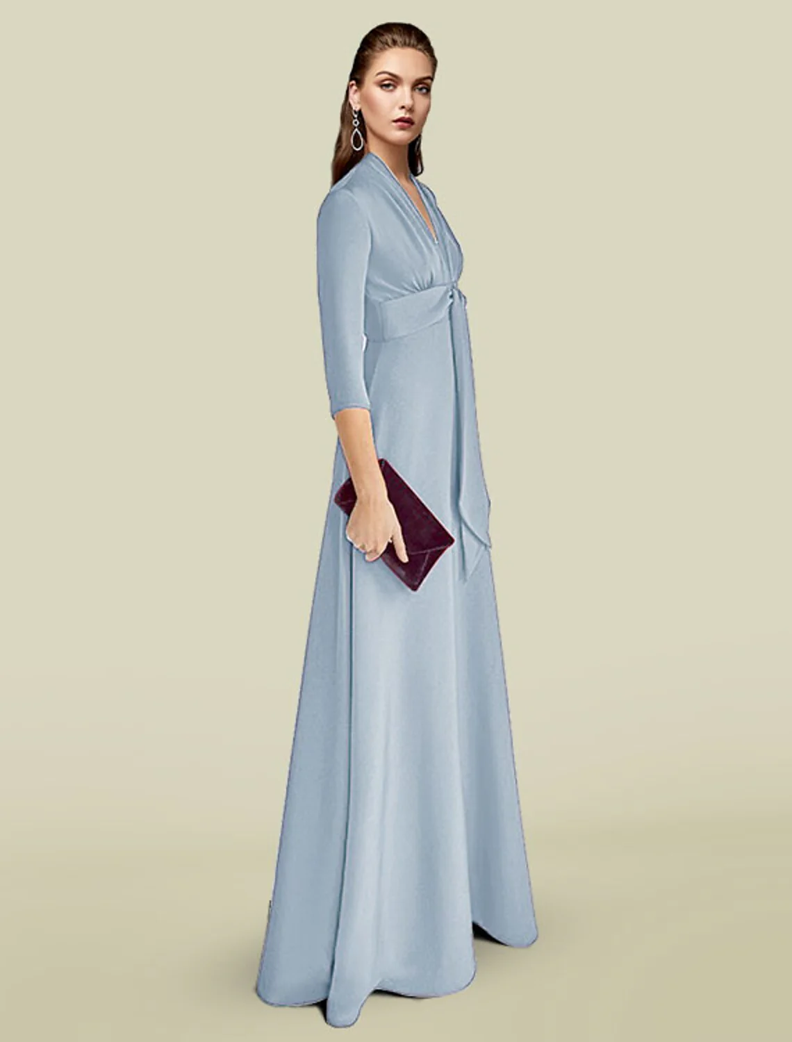 A-Line Mother of the Bride Dress Elegant V Neck Floor Length Charmeuse Sleeve with Ruching - TREBLEV