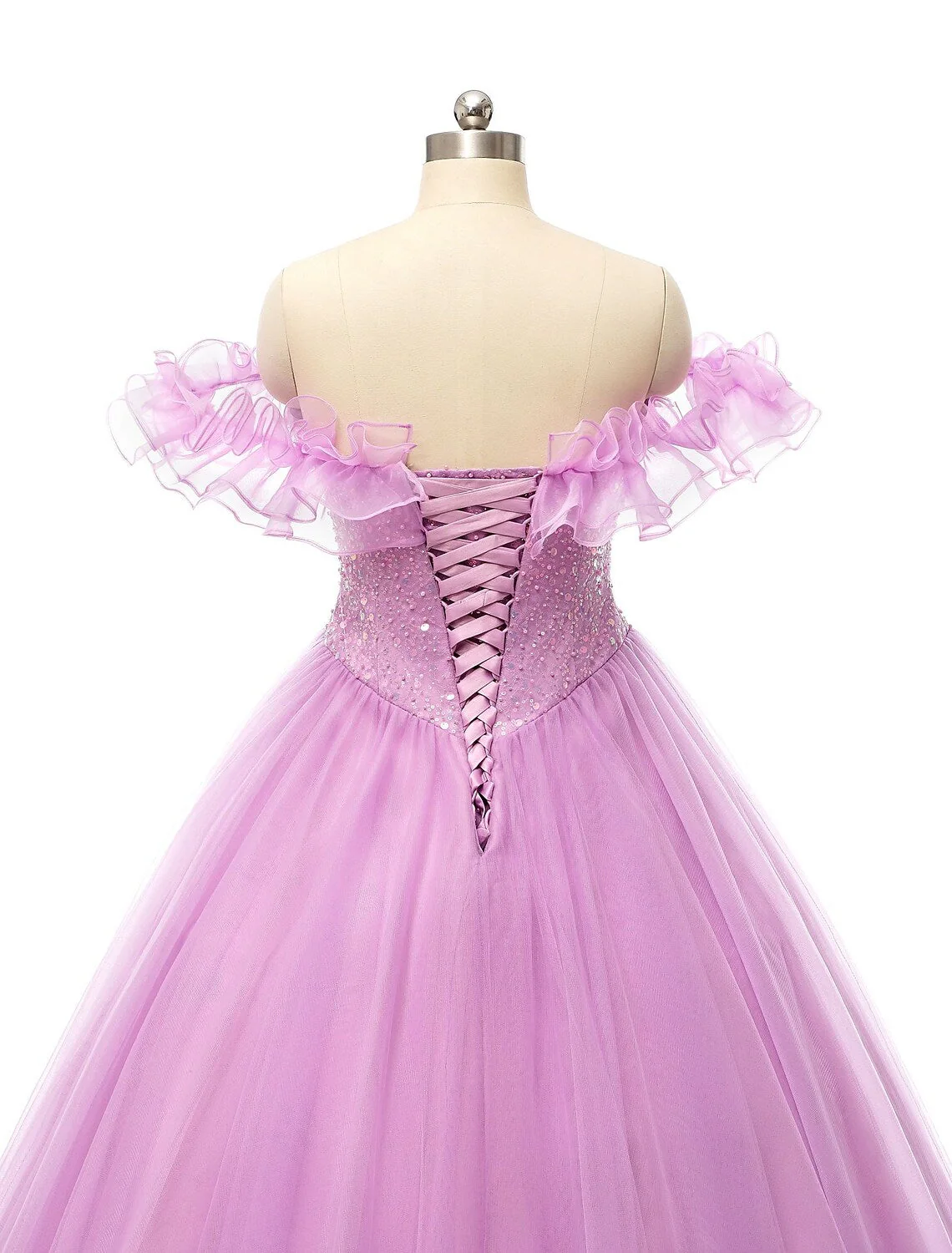Prom Dresses Puffy Dress Quinceanera Floor Length Sleeveless Off Shoulder Tulle Pearls Sequin - TREBLEV