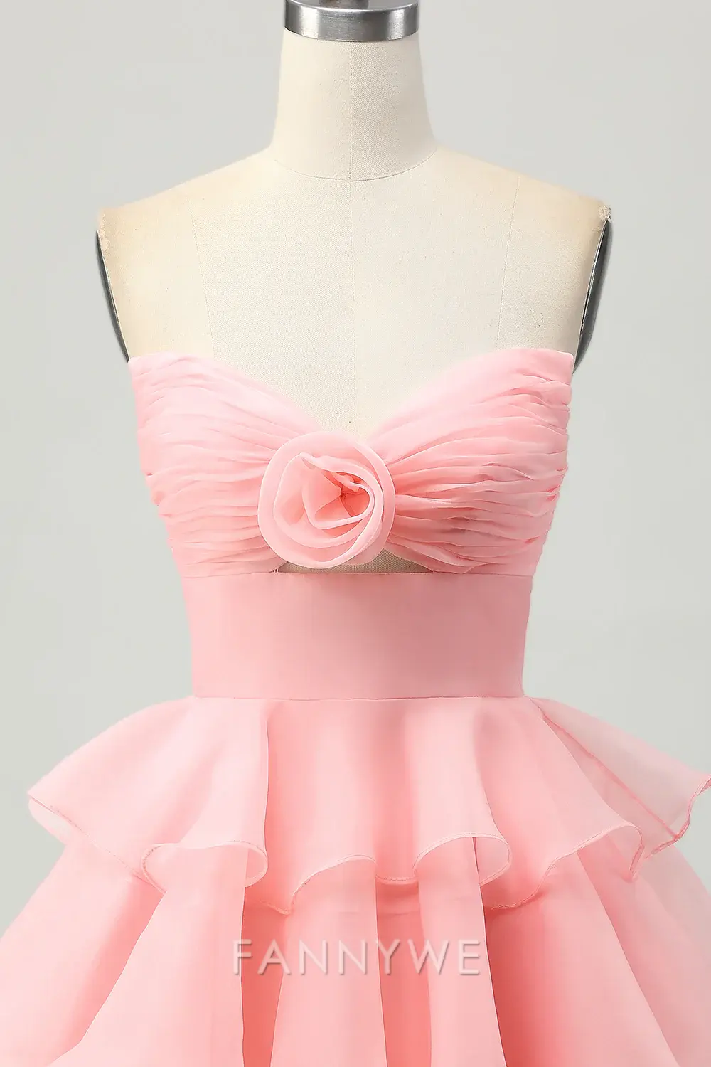 FannyWe Elegant Blush Floral Strapless Ruched Short Homecoming Dress with Ruffles formal wear dresses - TREBLEV