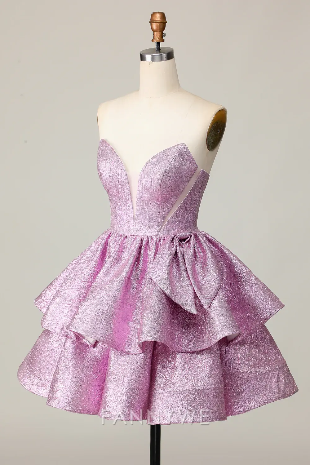 FannyWe Elegant Light Purple A Line Strapless Short Metallic Homecoming Dress with Ruffles - TREBLEV