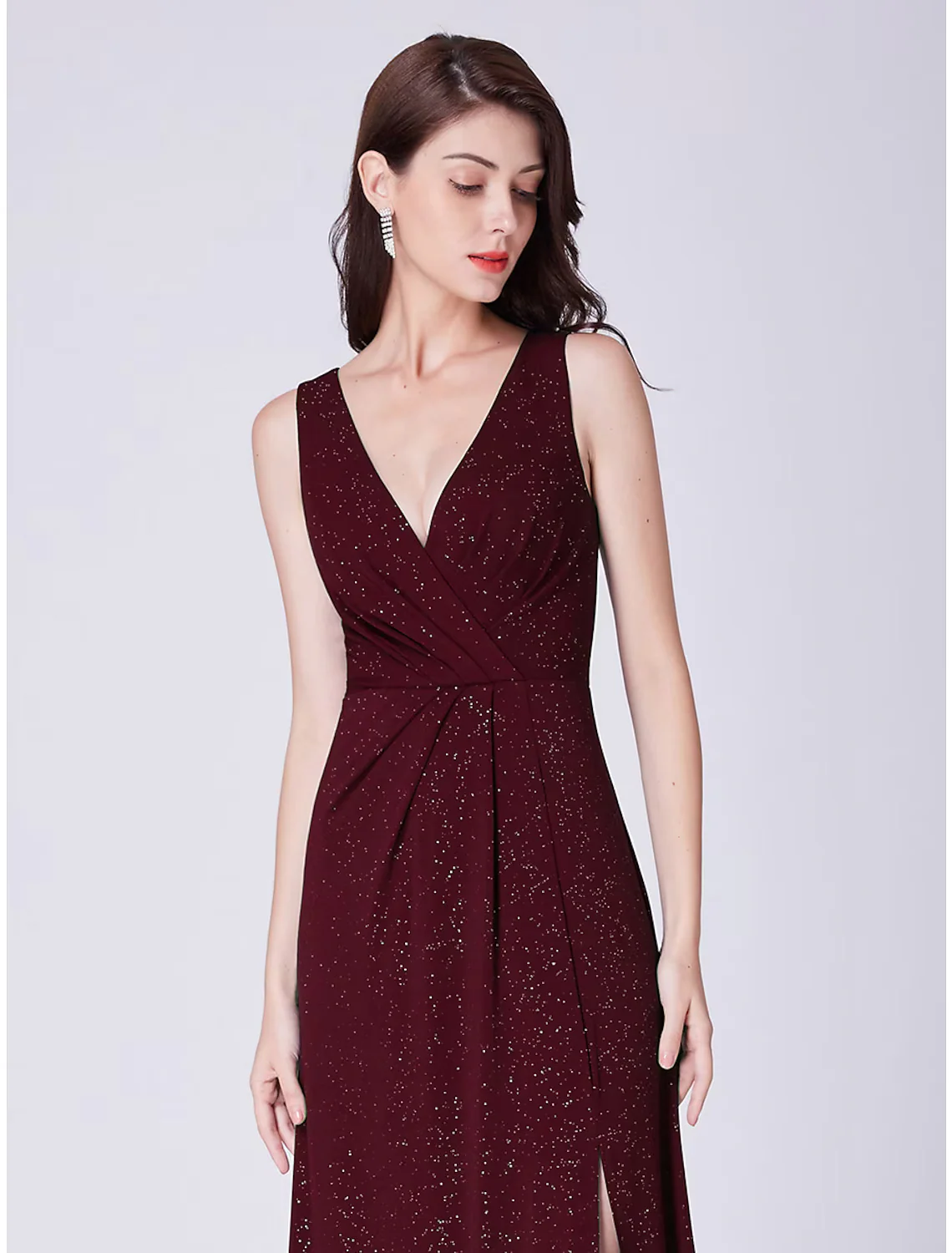 A-Line Elegant Formal Evening Dress V Neck Sleeveless Floor Length Cotton Blend with Draping - TREBLEV