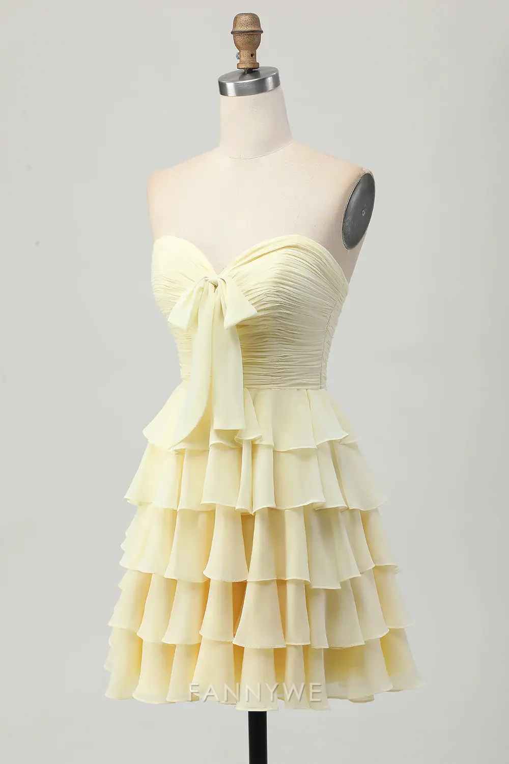 FannyWe Elegant Homecoming Dresses Light Yellow Sweetheart Ruched Ruffled Short Homecoming Dress with Bow hot sale - TREBLEV