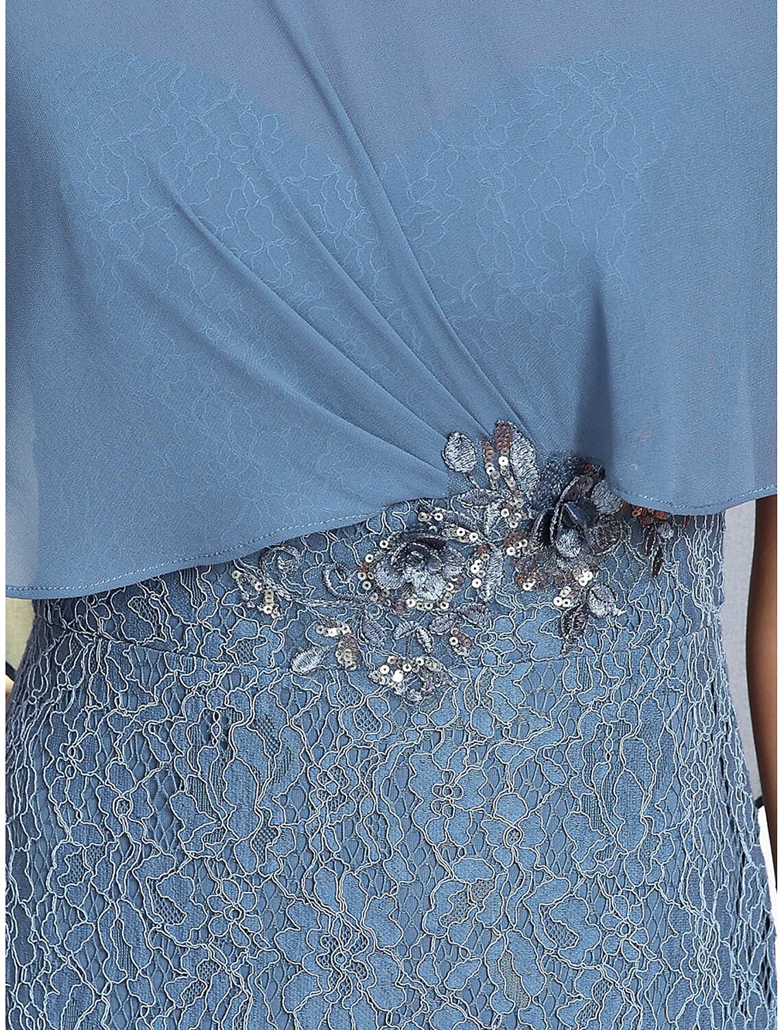 Mermaid / Trumpet Wedding Guest Dresses Elegant Dress Formal Floor Length Sleeveless Jewel Neck Capes Lace with Appliques - TREBLEV