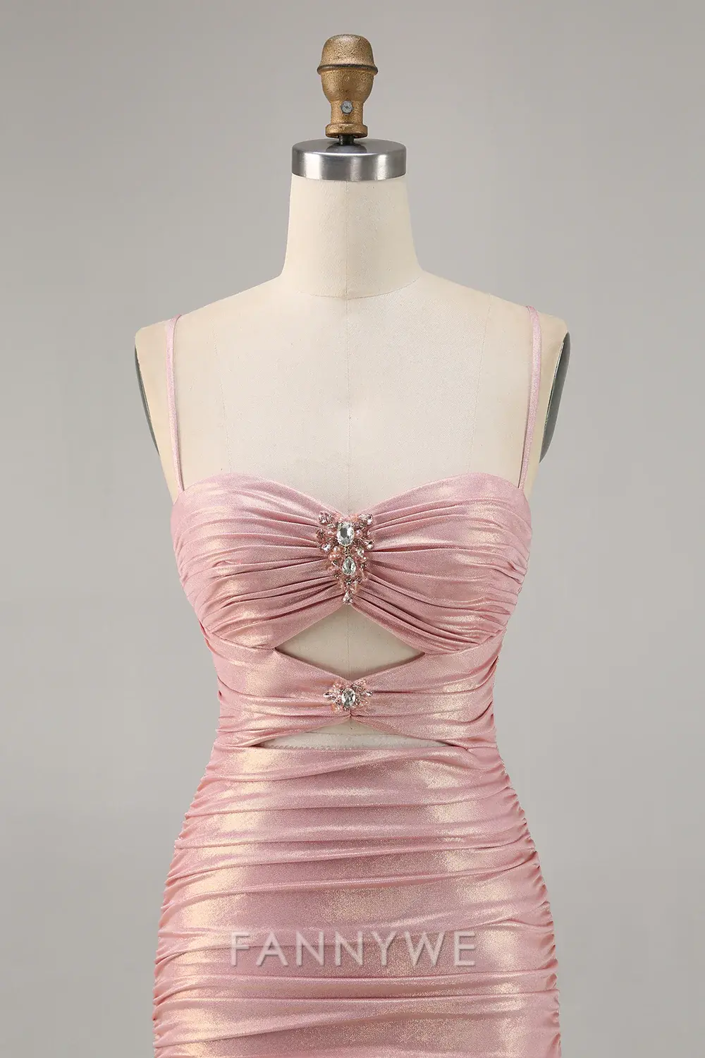 FannyWe Elegant Blush Metallic Spaghetti Straps Cut Out Tight Short Homecoming Dress - TREBLEV