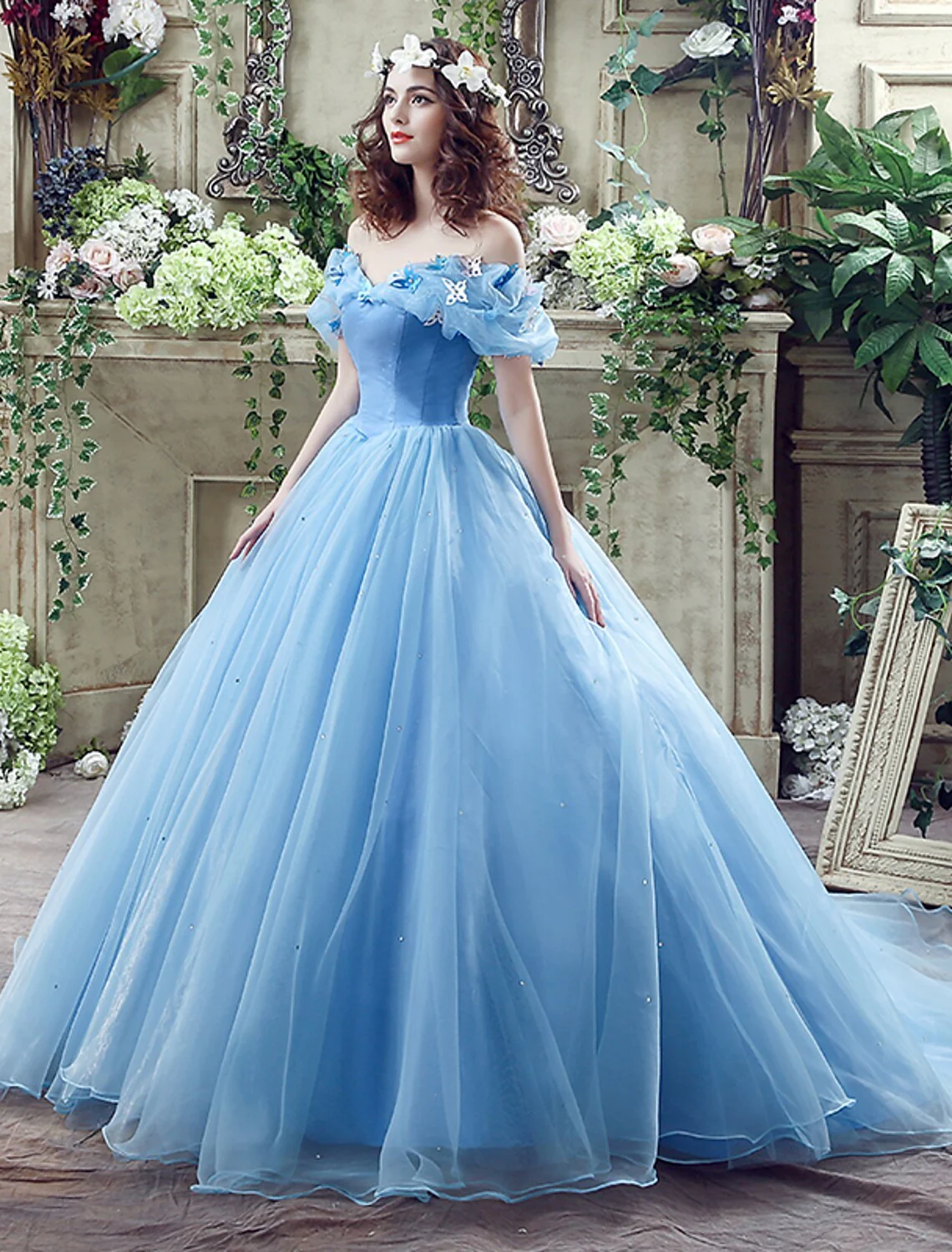 Sexy Dress Quinceanera Short Sleeve Off Shoulder Satin with Appliques - TREBLEV