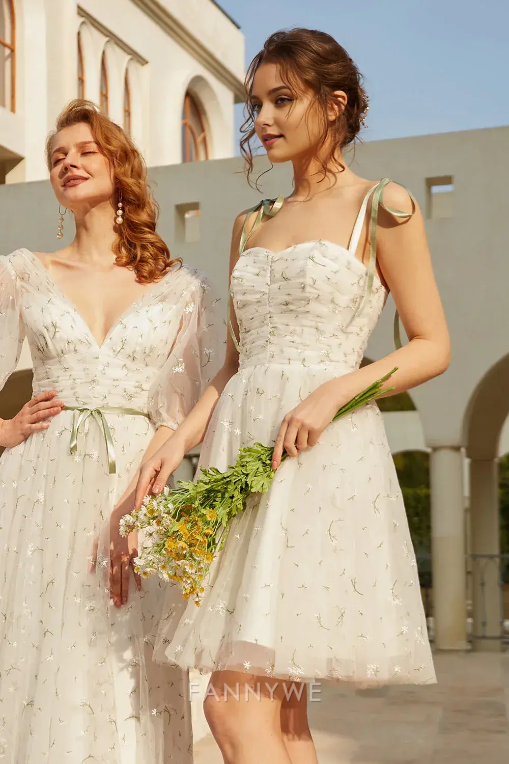 FannyWe Elegant Stylish Spaghetti Straps White Short Homecoming Dress with Embroidery hot sale - TREBLEV