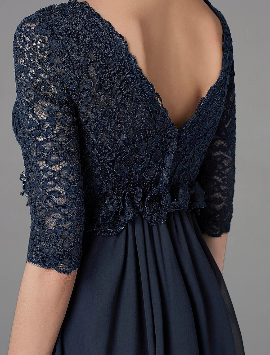 A-Line Mother of the Bride Dress Elegant Luxurious V Neck Floor Length Chiffon Lace Half Sleeve with Lace Bow(s) - TREBLEV